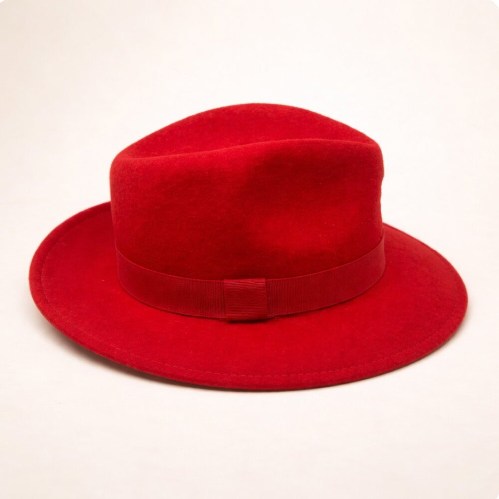 Vintage 100% Wool Red Fedora Hat | Classic Wide Brim | Statement Winter Hat - Picture 1 of 8